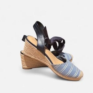 Tommy Hilfiger Blue Striped Lace Up Espadrille Wedge Sandals size 9.
